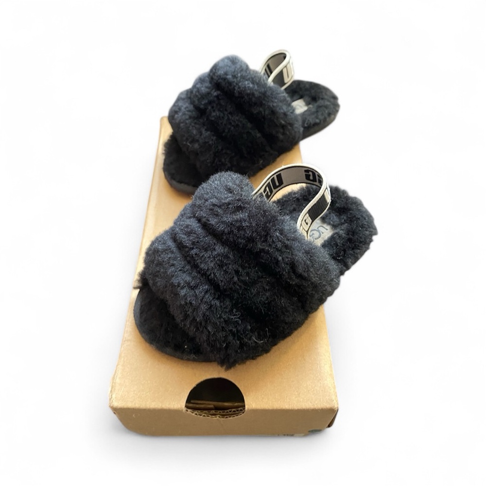 UGG Kids Fluffy Black Slippers